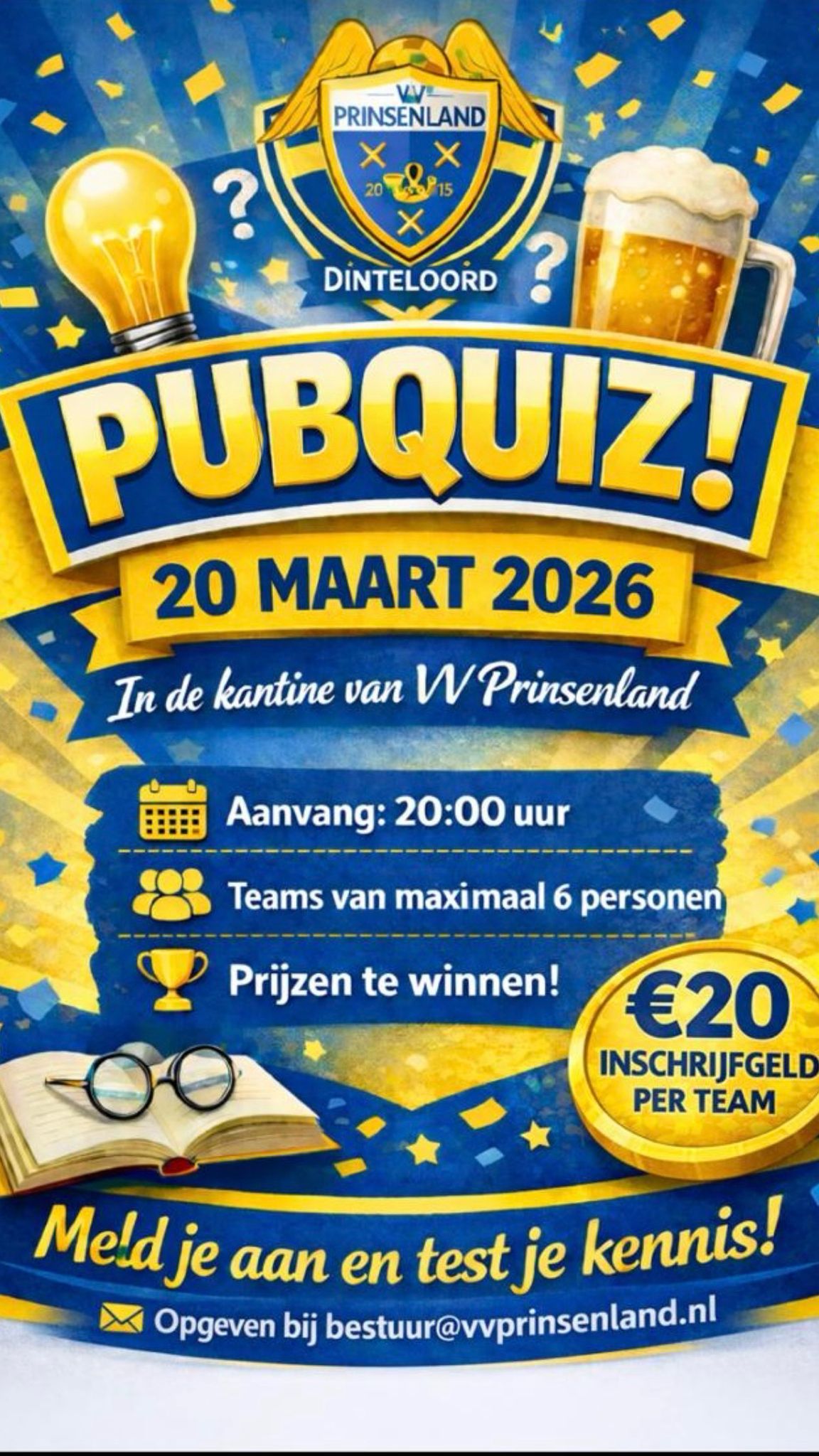 Pubquiz 2026 20 maart, &quote;schrijf je in!&quote;